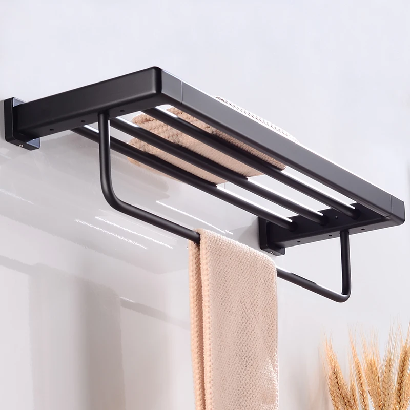Bathroom Towel Rack Holder Wall Mounted Black Towel Bar Single Aluminum Towel Rail Hanger Rack Bathroom Shelf Shower Organizer Bathroom Towel Rack Holder Wall Mounted Black Towel Bar Single Aluminum Towel Rail Hanger Rack Bathroom Shelf Shower Organizer