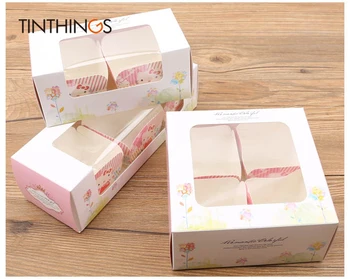 

10pcs cupcake paper box with window Pink paper Gift box cake Packaging For Wedding home party muffin packaging cookies supplies