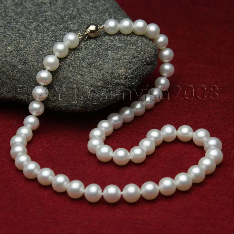 

shipping Real gift AAA lovely 11-12mm white fresh water pearls necklace 17" 14kt