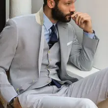 Итальянский стиль светло-серый джентльменский костюм смокинги для жениха 3 шт Slim Fit Мужские свадебные костюмы для выпускного вечера лучший мужской пиджак для костюма