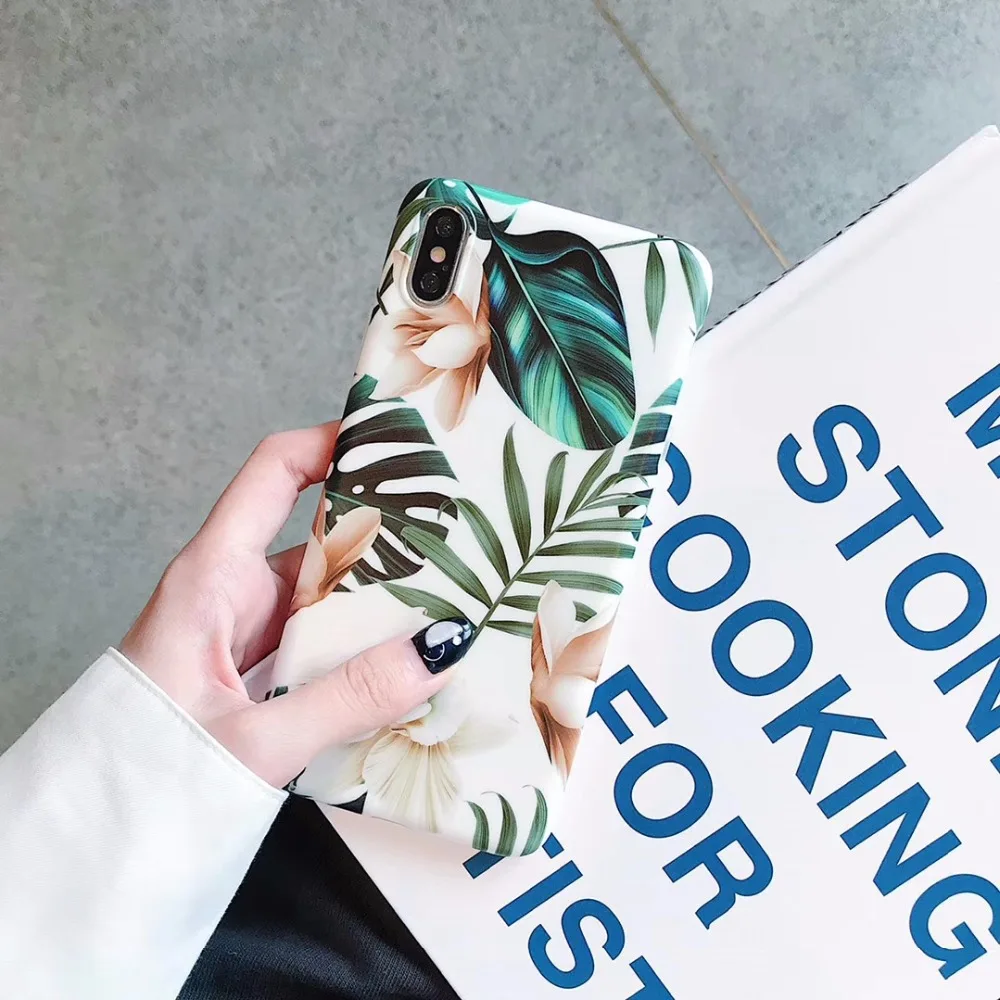 Leaves White Flowers Total package side Very soft TPU and ultrathin For iphone 6 plus 7 8 7P 8P X XS Max XR Phone Case |