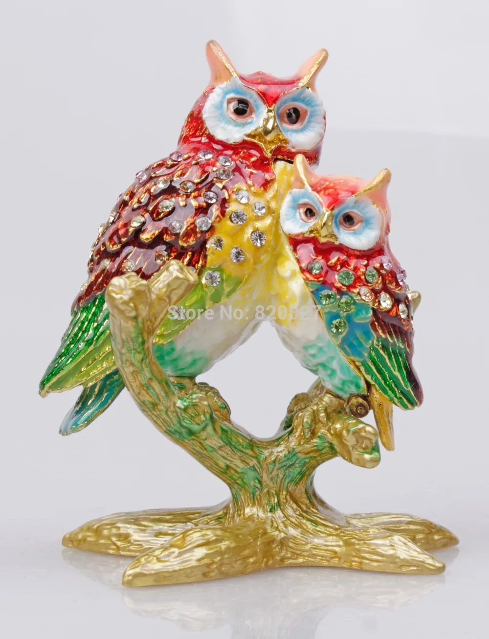 Owl Mommy and Baby Trinket Box Jeweled Pill Box Decorative Animal Rhinestone Display Statue mommy