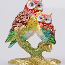 Сова мамы и ребенка шкатулка драгоценностями Pill Box декоративная животных горный хрусталь Дисплей статуя