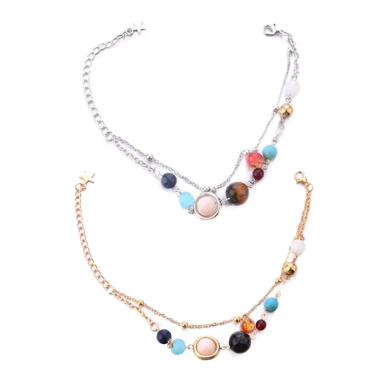 

Ankle Bracelet Anklet Chain Jewelry Luxury Fashion Solar System Beads Colorful Stone Decoration Bangle Double Layer
