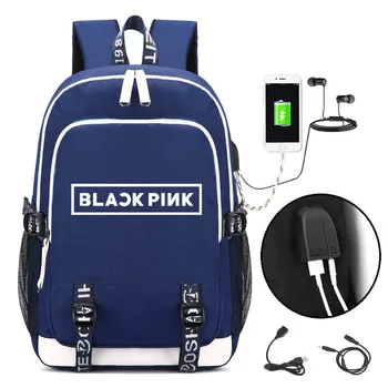 

High Quality New BlackPink Printing Backpack USB Charging Laptop Backpack Canvas School Bags for Teenage Girls Trave Bags