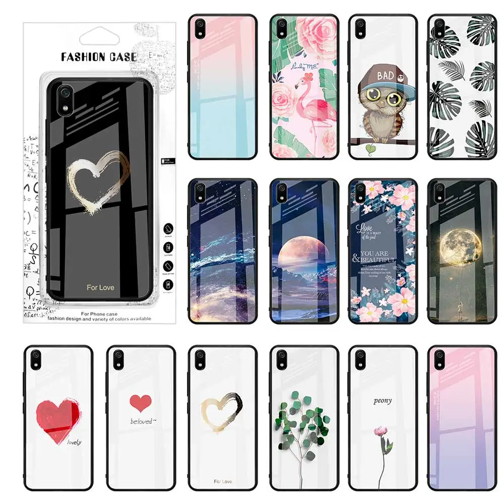 

Gradient Tempered Glass Case For Xiaomi Redmi K20 9T Pro 7A Note 7 5 Plus 6 Pro A2 Lite Painted pattern Phone Case Back Cover