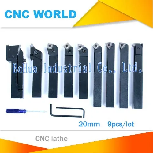 

20mm 9pcs/set indexable carbide turnnig tools lathe, lathe cutting tools set, cutter tool set with inserts,wholesale