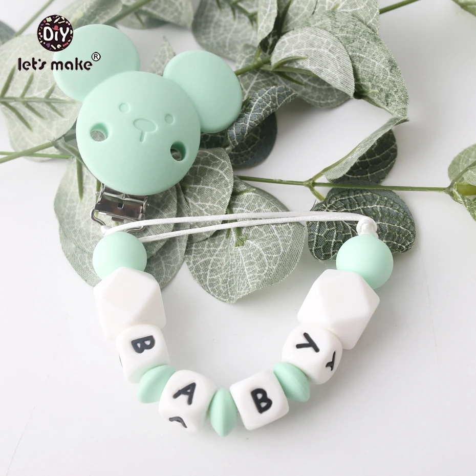 Let's make 1pc Cartoon Bear Private Custom Personalise Baby Name Pacifier Clips Chain Teething BPA Free Silicone Abacus Dummy