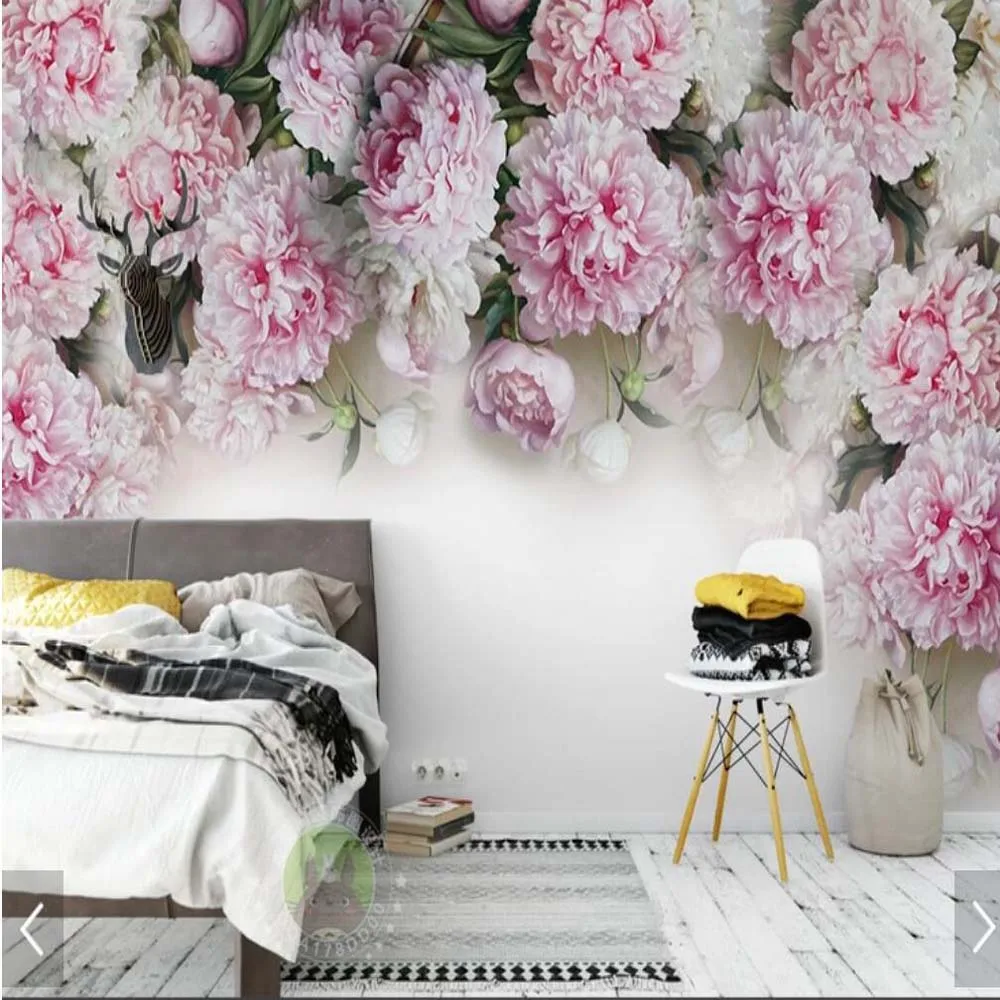3D Peony Flower Wallpaper Mural for Kids Bedroom TV ...