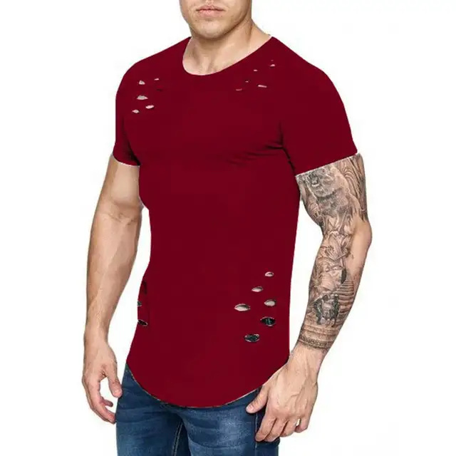 2023 New Summer Short Sleeve T Shirt Men Fashion Hole