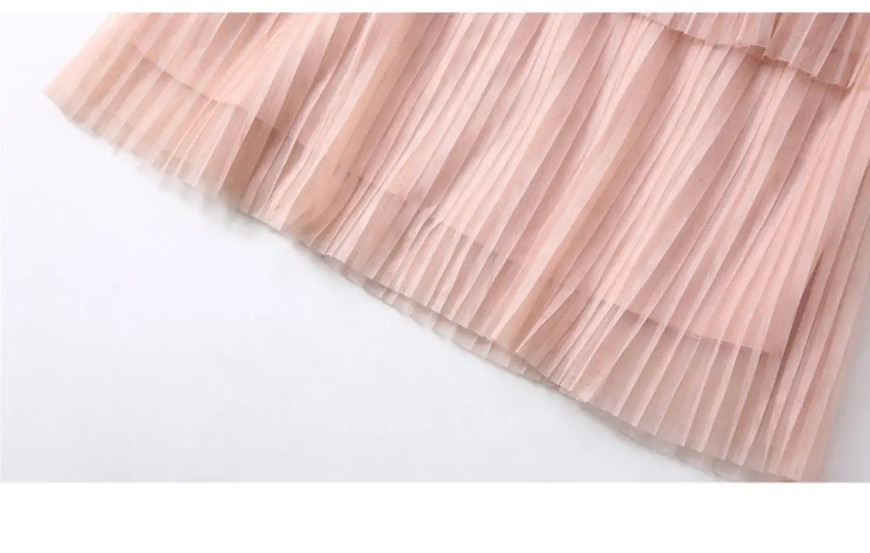 Summer Hollow Pleated Gauze Lace Dress Women Long Sleeve Princess Dress Moda Mujer 2018 Midi Party Dress Strand Jurkjes