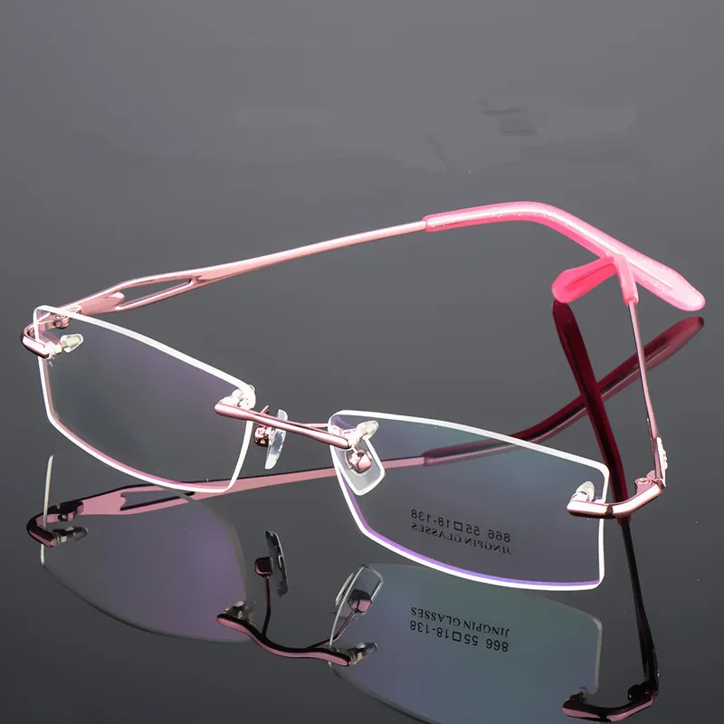 

Luxury Rimless Women's Grade Glasses Frames Oculos Alloy Diamond Optical Frames Vintage Female Eyewear Without Diopters