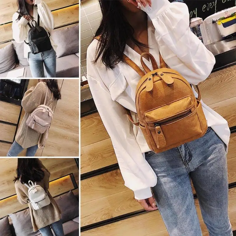 أزياء المراهقات Preppy نمط حقيبة ظهر صغيرة بو الجلود حقائب السفر النساء على ظهره Mochila الأنثوية الأسود/البني/الوردي/ الأبيض