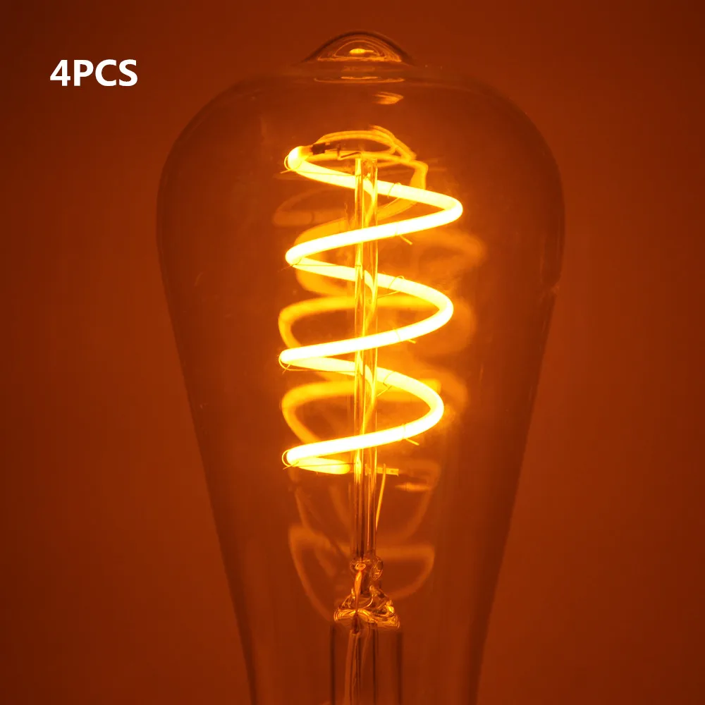 Uncleahtoh 4PCS/LOT ST64 4W 2700K E26 E27 Base Orange LED Strip Lamp