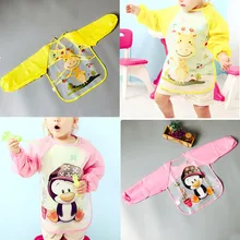 Милый детский нагрудник с рисунком из мультфильма, водонепроницаемый фартук с длинными рукавами и изображением животных, одежда для кормления новорожденных