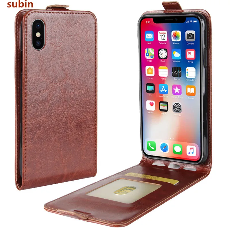 For Apple iPhone X Case 5.8 inch Retro Crazy Horse PU Leather Vertical