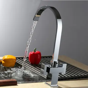 

Homedec Brass Chrome One Hole Kitchen Sink Faucet Dual Handles Deck Mounted Mixer Tap