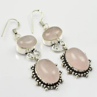 

Rose Quarts , Silver Overlay on Copper Earrings, 60 mm , E2095