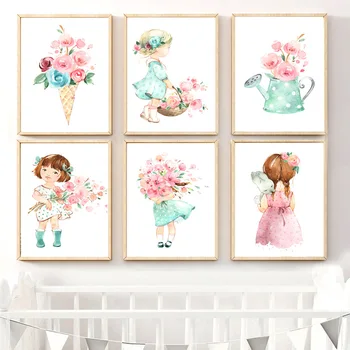 

Cute Baby Girl Rose Flower Umbrella Nordic Posters And Prints Wall Art Canvas Painting Nursery Wall Pictures For Kids Room Decor