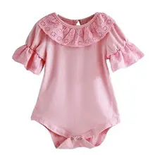 Кружевное боди с короткими рукавами для новорожденных девочек; милый розовый комбинезон для малышей; Белая Летняя одежда