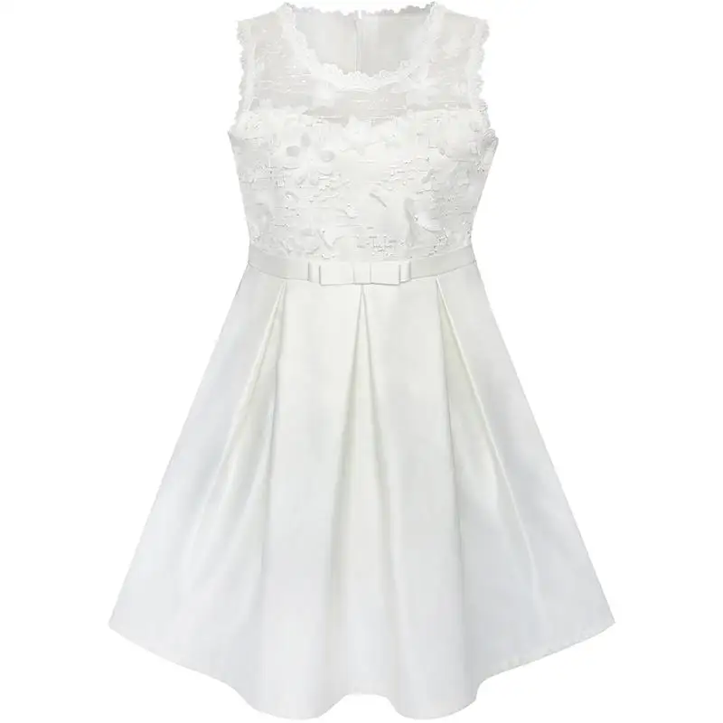Sunny Fashion Girls Dress V Neck Pleated Hem School Size 6-14