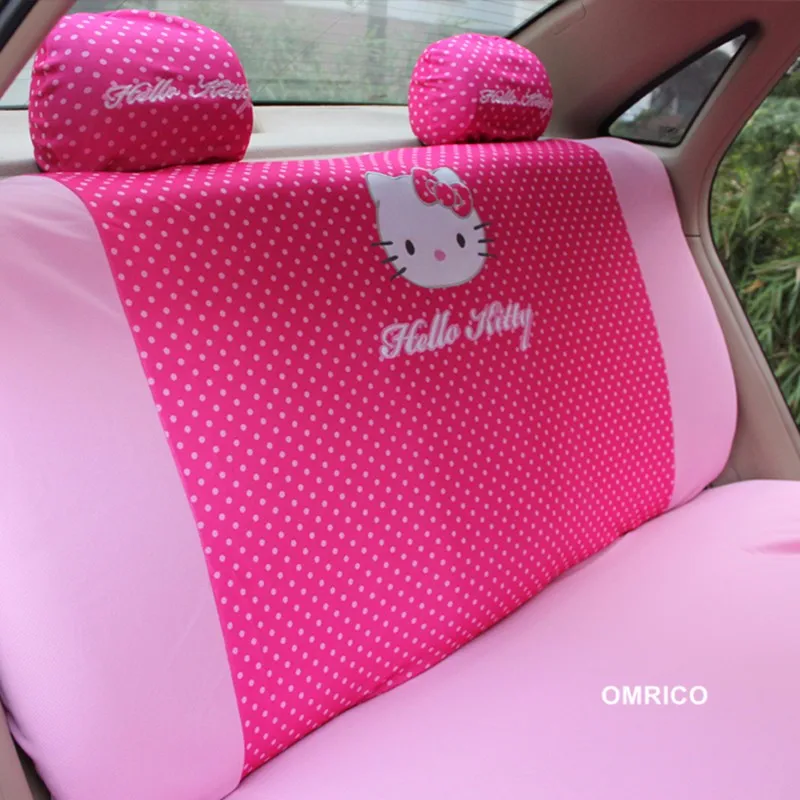 Full Set Hello Kitty Printing Seat Covers Environment Friendly Universal Polyester Car Front Rear Accessories Seat Cover