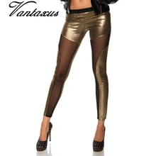 Женские сексуальные леггинсы черного, золотого, серебряного цвета, блестящие, металлические, для девушек, диско, панк, рок, сетчатые леггинсы, модные, лоскутные, короткие штаны