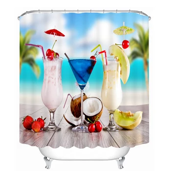 

3d Sea View Shower Curtains Coconut Milk Watermelon Pattern Bathroom Curtain Waterproof Thickened Bath Curtain Customizable