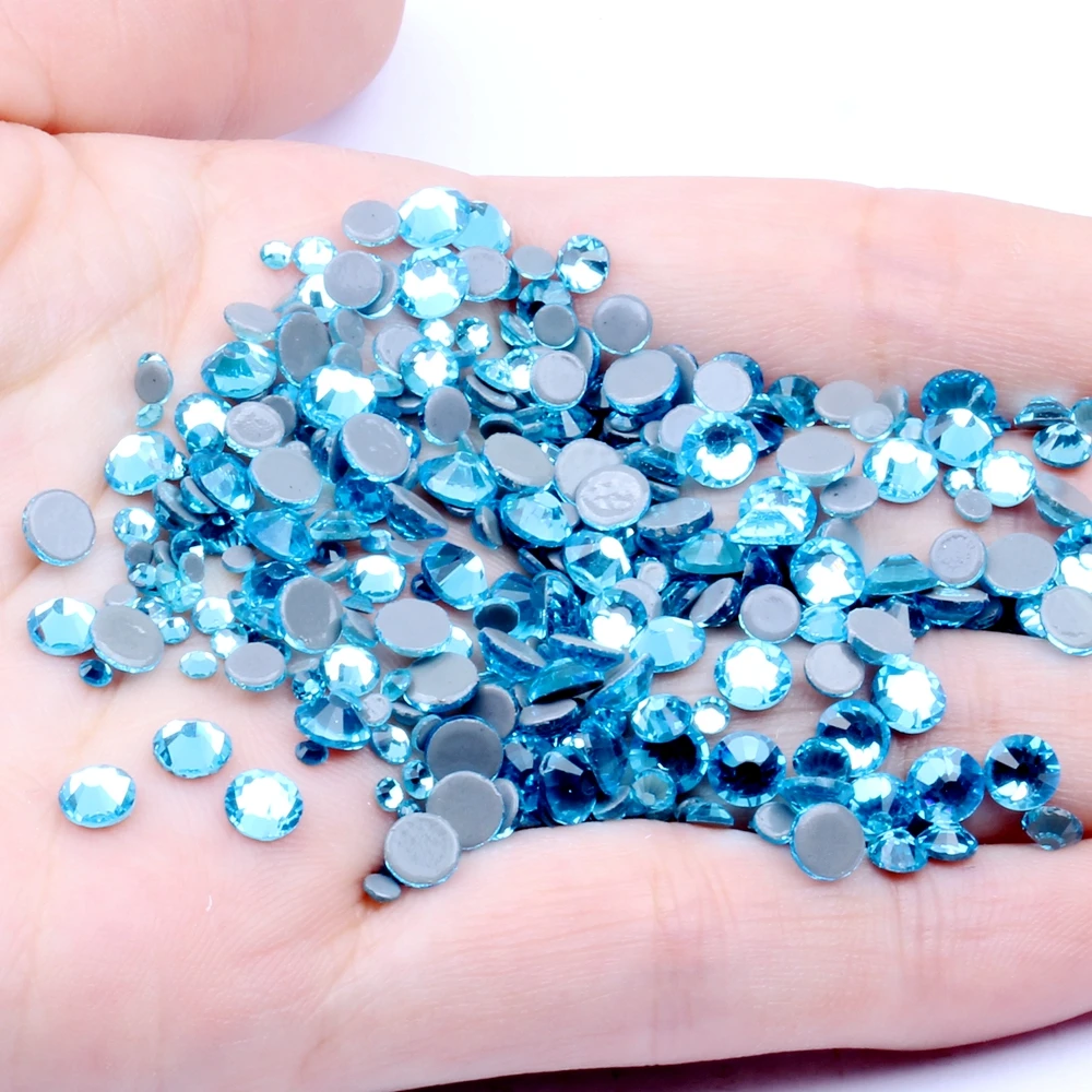 

Aquamarine Hotfix Strass Rhinestones For Nails ss6-ss30 And Mixed Sizes Glue Backing Iron On Crystal Diamonds DIY Jewelry Making