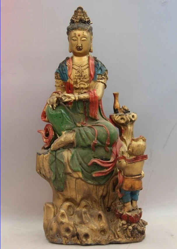 

Collectible bronze lion statue S1129 China Copper Color Painted Buddhist godness Kwan-Yin Statue B0403