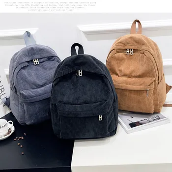 

Women Backpack Preppy Style School Bags Soft Fabric Travel Backpack Corduroy Bookbag for Teenage Girls Striped Small Backpack