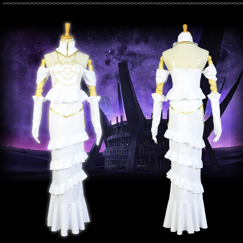 Cosroad Overlord Albedo Cosplay Costumes Women White Dress Horns Wigs for Halloween Party (3)