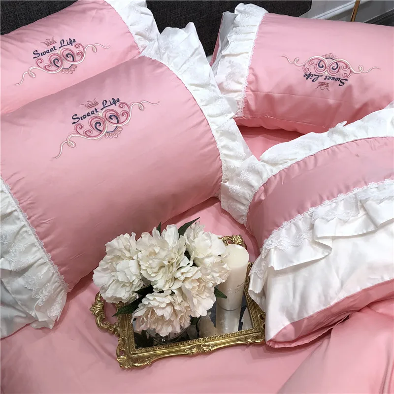 Little Daisy embroidery Bedding Sets girls Beddingset egyptian cotton Bed Linen Duvet Cover Bed Sheet Pillowcase/bed Sets 4/7pcs