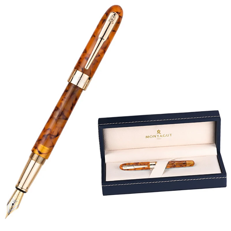 

Montagut Celluloid Mini Fountain Pen Yellow-Maple Pocket Size Golden Clip Iridium Fine Nib 0.5mm Fashion Writing Gift Pen