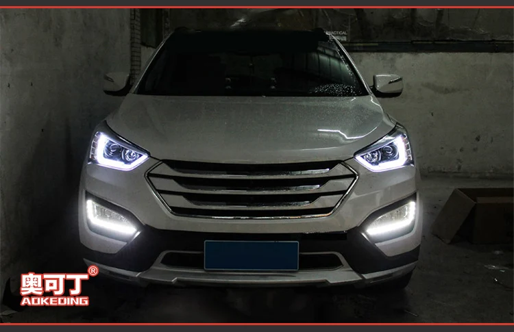 AKD тюнинговые Автомобильные фары для hyundai ix45 Santa fe Santafe 2013 светодиодные фары DRL ходовые огни биксеноновые фары противотуманные ангельские глазки