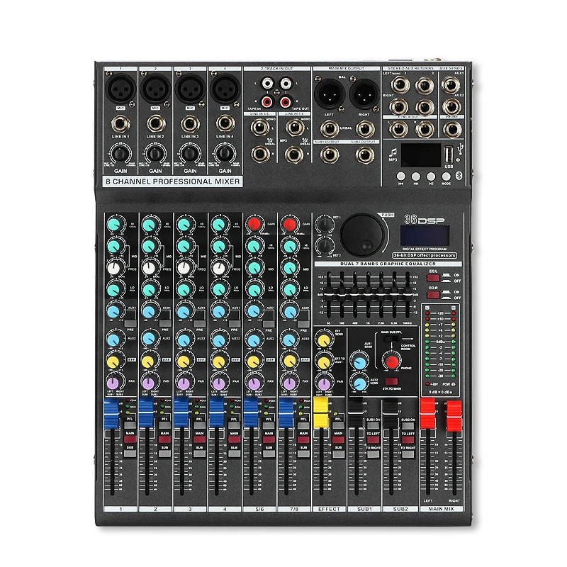 US $229.44 YUEPU RU8T Pro Sound Audio Mixer Professional 8 Channel 48V Phantom Power Reverbration Mixing Console Player USB DSP FX Effects