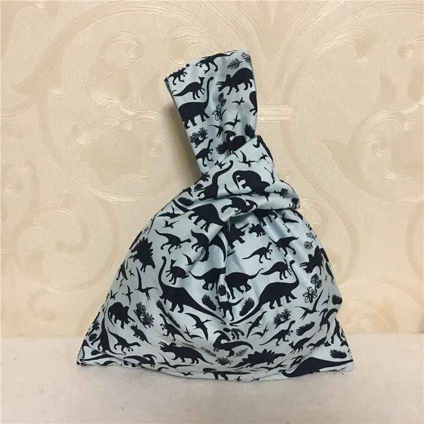 

YILE Handmade Cotton Wrist Bag Coin Key Phone Bag Print Dinosaur Silhouette Light Blue Base 8517-1