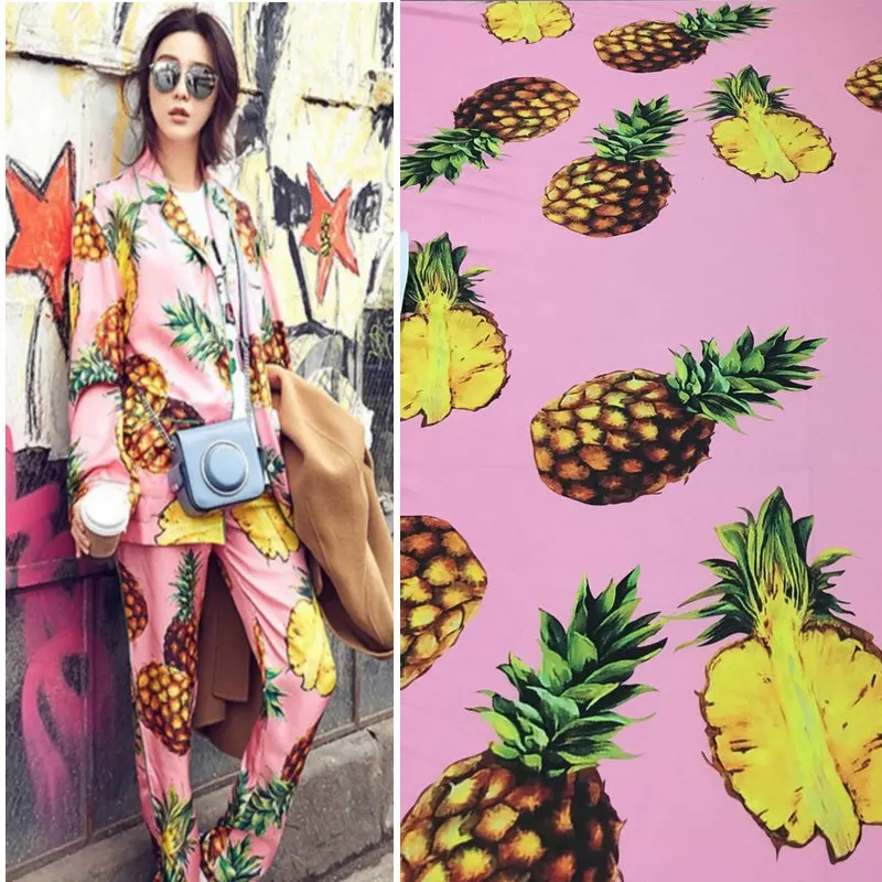

145cm pineapple printed fabric smooth handmade diy dress shirt shirt fabric polyester pajamas fabric wholesale cloth