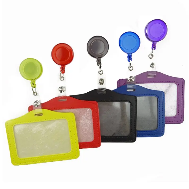 

10 Pcs Horizontal Style PU Leather Business Id Credit Card Badge Holder with 10 Pcs Retractable Reel Key Clip, Assorted Colors