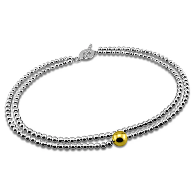 

Fashion double round pearl silver pendant necklace.Solid 925 silver 12 mm / 48 cm / 55 grams/Personality woman silver necklace.