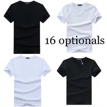 Сплошной цвет V/Круглый вырез чистая версия мужская футболка с коротким рукавом Slim fit