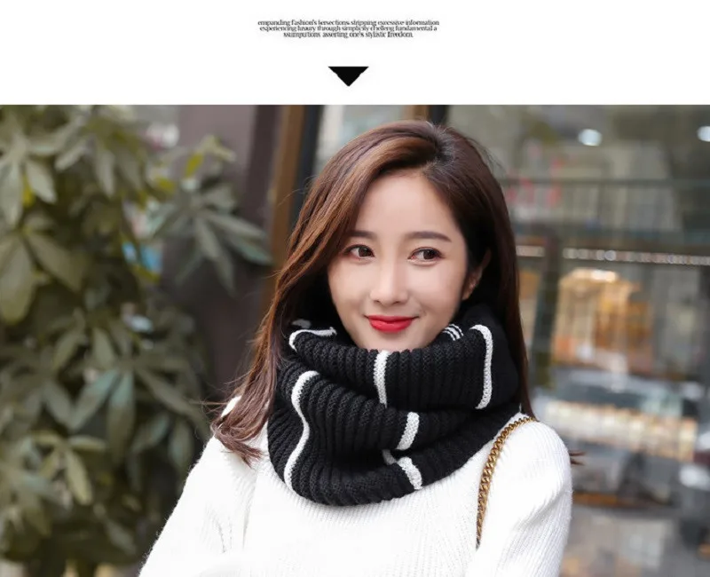 VISROVER Free Shipping Kniited Scarf Lic Winter Women Round Scarfs Infinity Snood Ladies Stripe Ring Loop Scarf  Unisex Circle  (5)