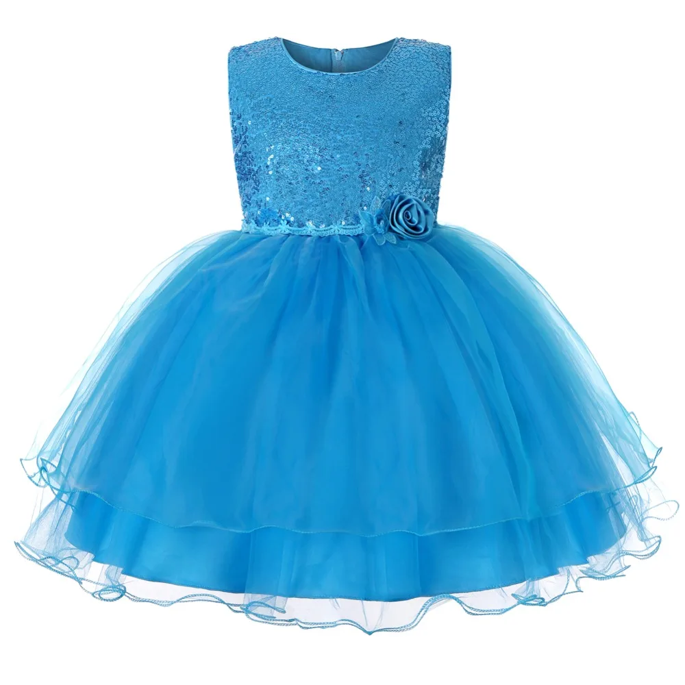 

BAOHULU Blue Flower Fancy Dress for Kids Girls Sleeveless Sequins Christmas Dress Party Thanksgiving Costume Child Vestidos