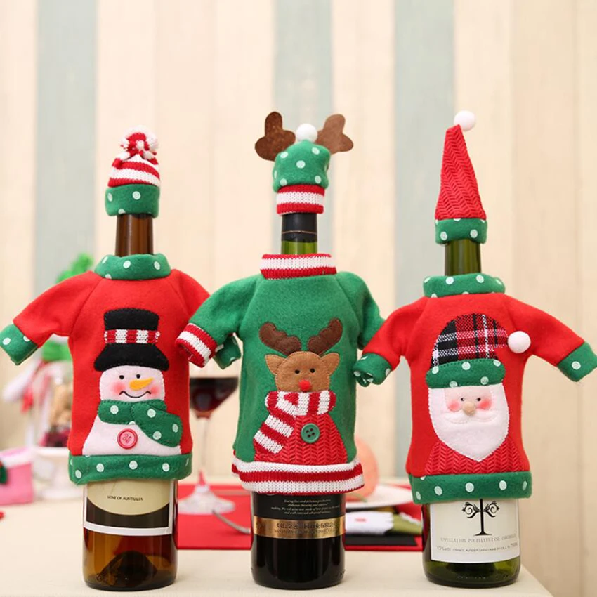 

New Year Decoration Red Wine Bottle Cover Sweater Wine Bottle bags Christmas Party Products Gifts Home Decor Xmas Party Supplies