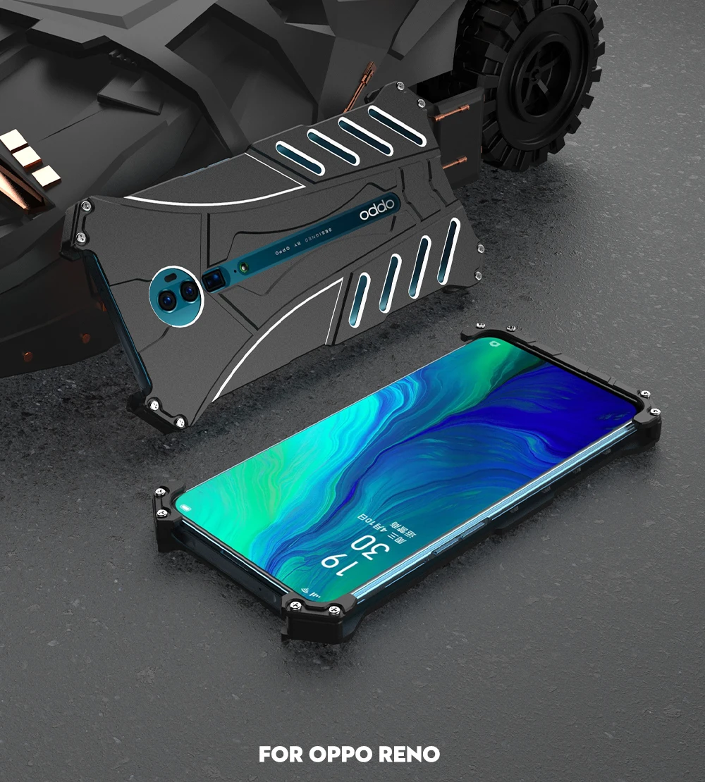 

Fashion Cell Phone Cases For Oppo Reno Case 6.4" Reno 10X Zoom 6.6" Metal Cover Aluminum Sports Shockproof Heat Dissipation Cool