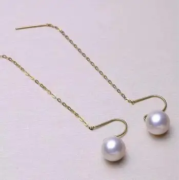 

Free shipping AAA 8-9 mm natural south sea white pearl earrings yellow gold