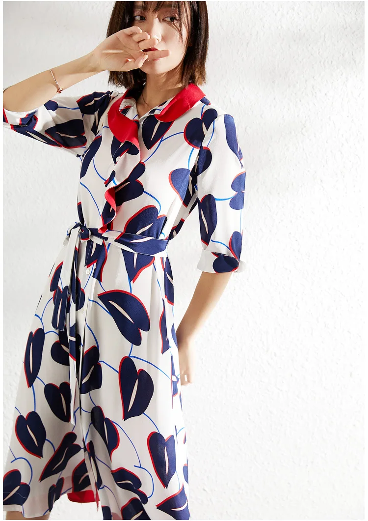 PIXY 100 Silk Dress Women Summer Belted za Dresses Half