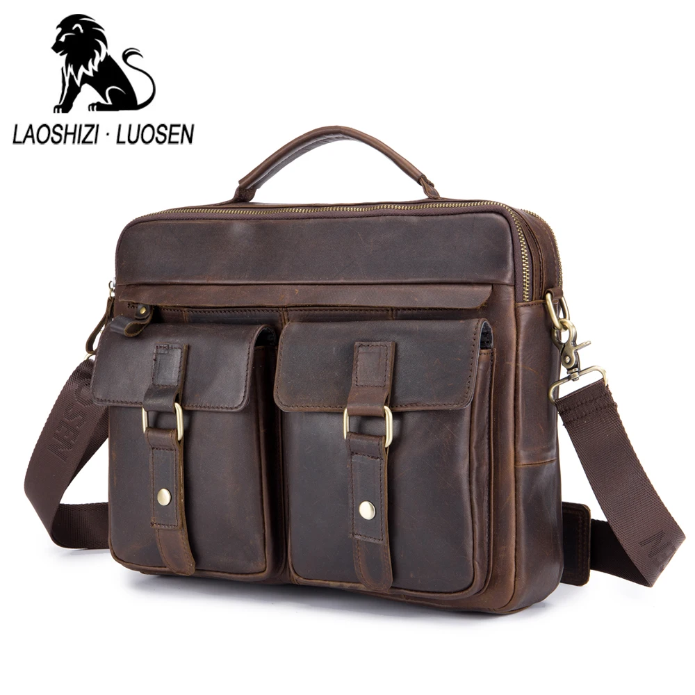 

New Luxury Cow Genuine Leather Business Men's Briefcase vintage Male Shoulder Bag Real Leather Men Messenger Bag tote handbags