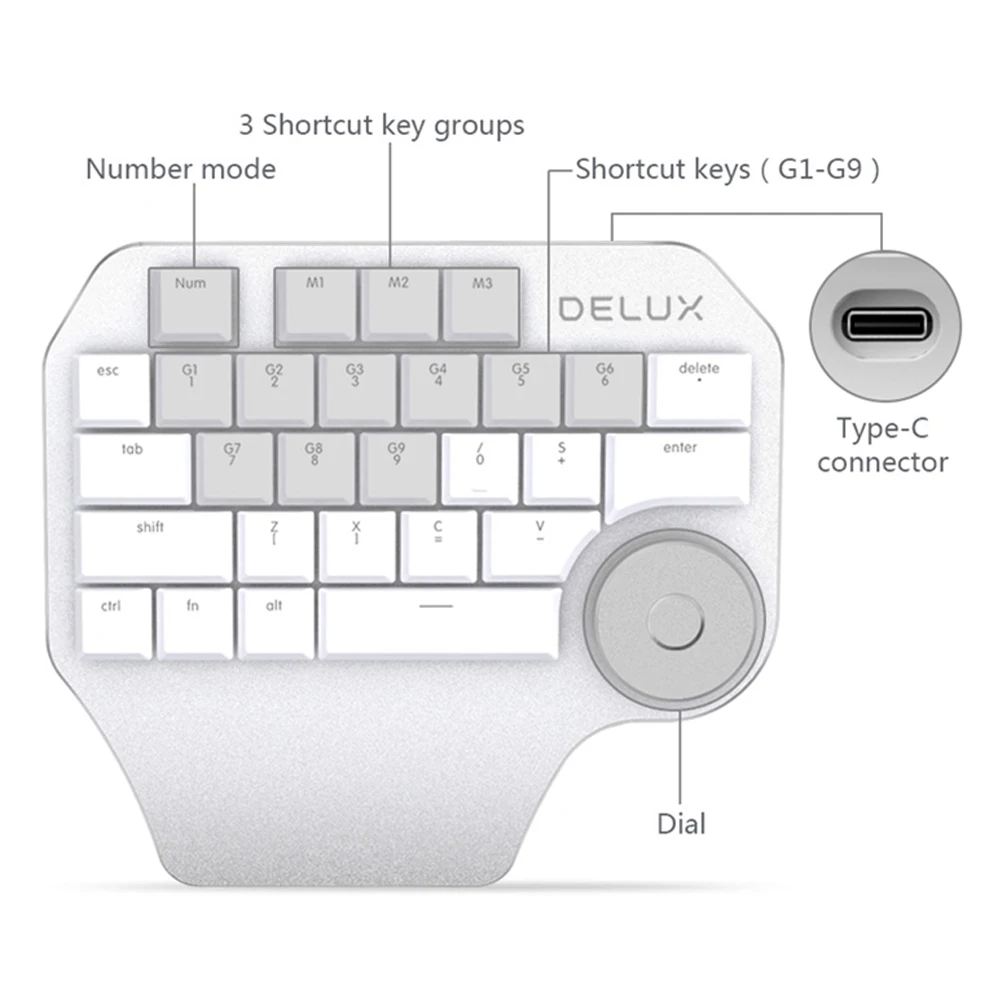 Delux Проводная T11 дизайнерская Одноручная клавиатура+ циферблат+ беспроводной Bluetooth двойной режим Вертикальная мышь комбо для инженера ПК