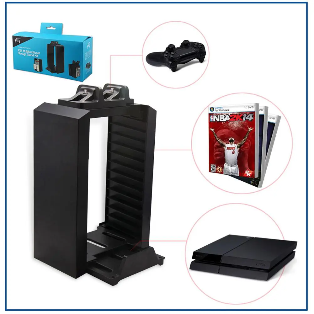 Multifunactional 5 V игрушечная башня Disk Storage Стенд Комплект контроллер зарядки для Playstation 4 PS4/Slim (черный)